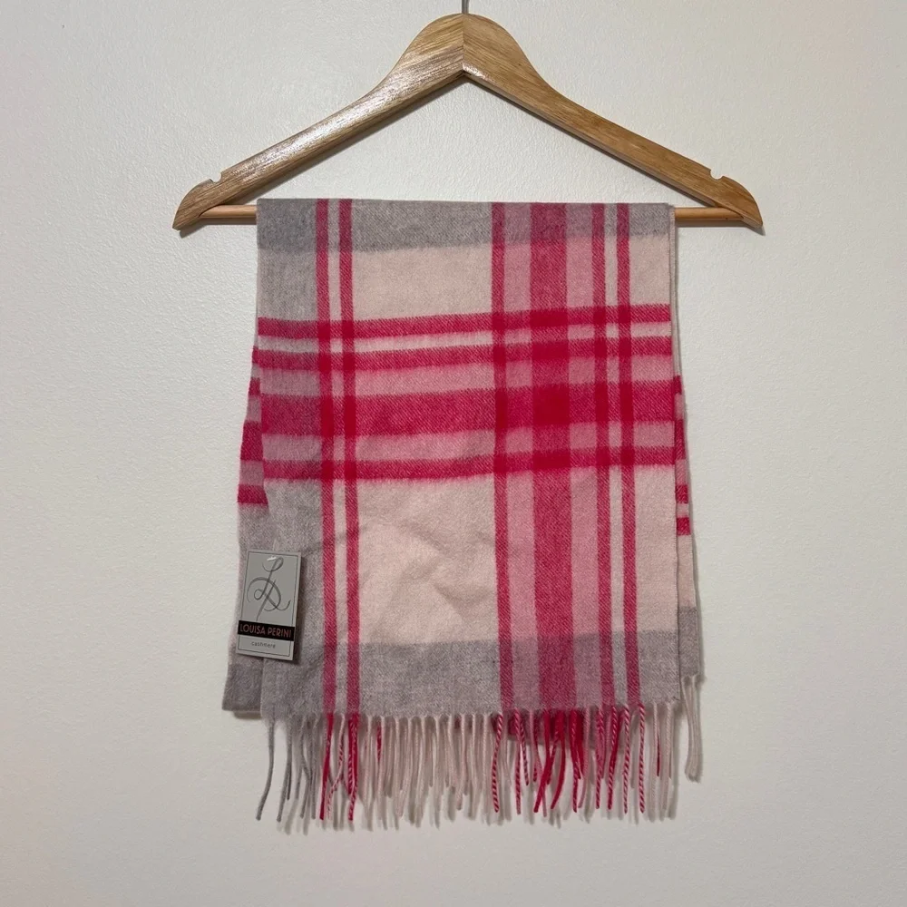 NEW Louisa Perini Cashmere Scarf NWT Pink Plaid